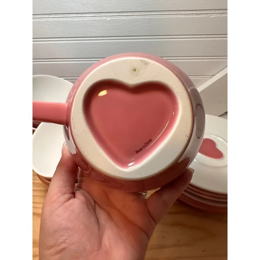 Vintage Starbucks Coffee Co Pink Heart Tea Set‎ Mug and Saucer Love 2005 Y2K